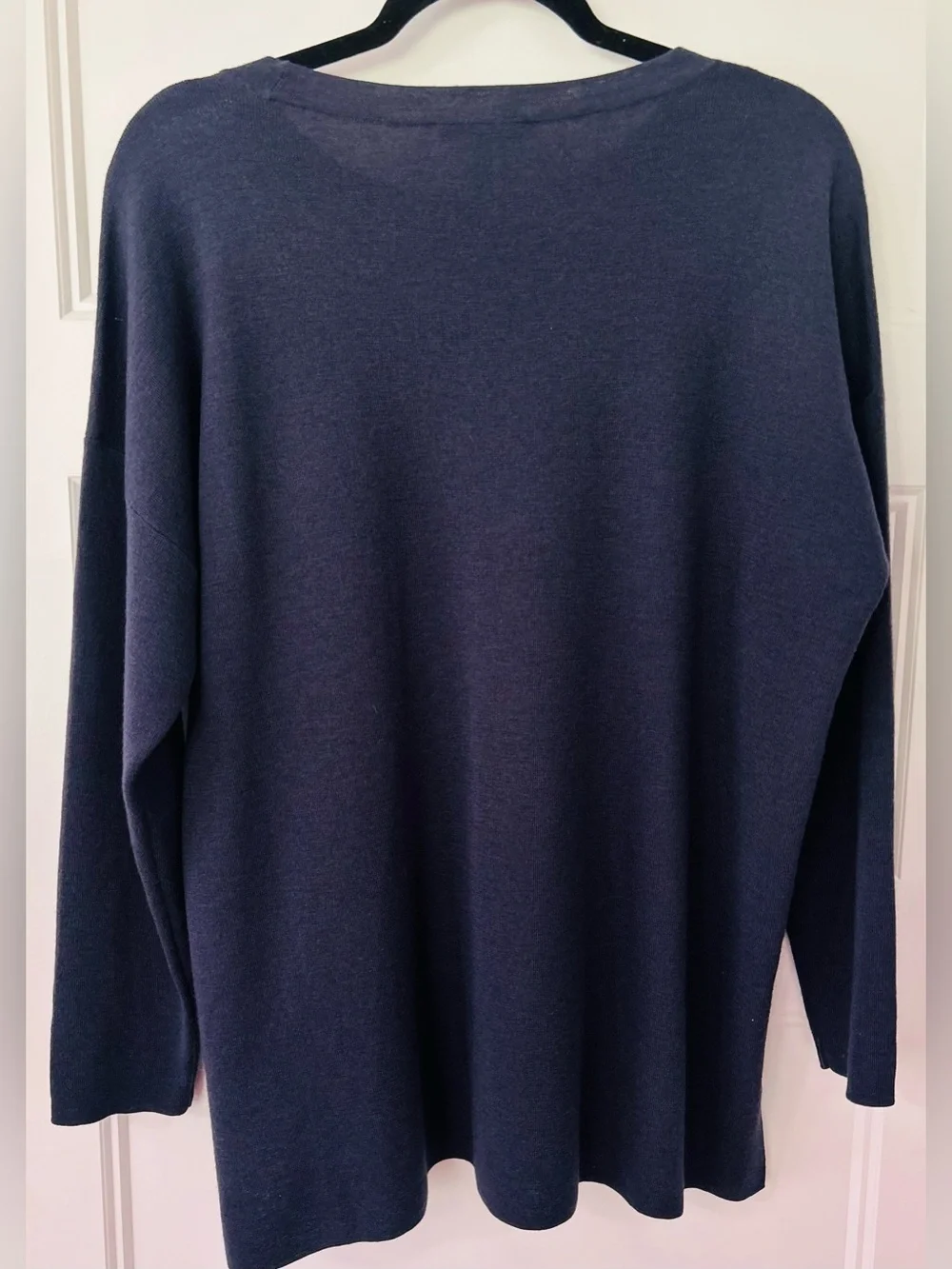Eileen Fisher Italian Fine Merino Wool Tunic Sweater Navy Oversized M Soft